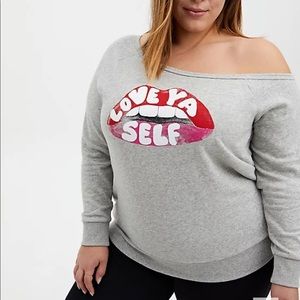 TORRID Love Ya Self Off Shoulder Sweatshirt